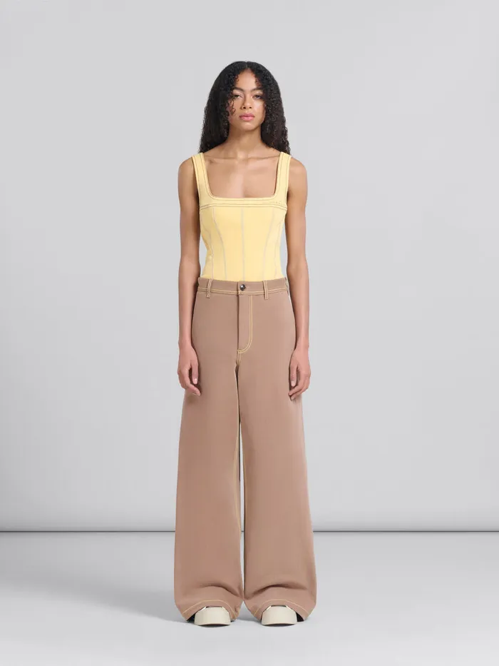 Brown Organic Denim Trousers With Contrast Stitching Women Marni Pants