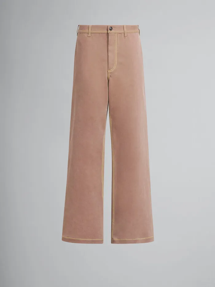 Brown Organic Denim Trousers With Contrast Stitching Women Marni Pants