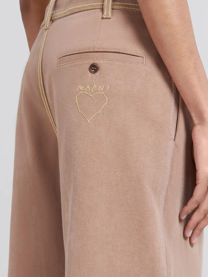 Brown Organic Denim Trousers With Contrast Stitching Women Marni Pants