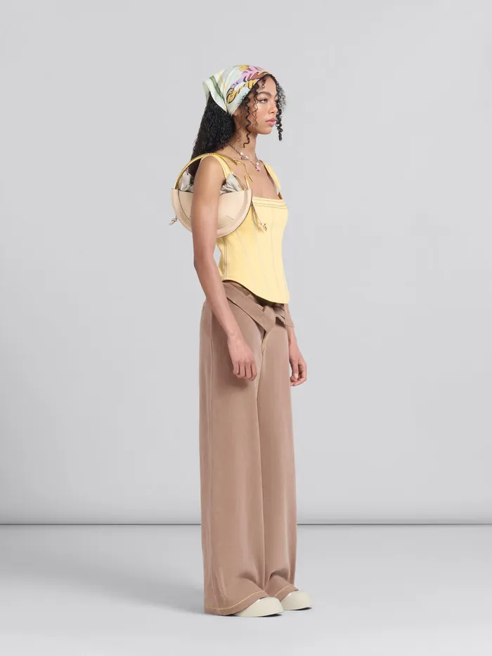 Brown Organic Denim Trousers With Contrast Stitching Women Marni Pants