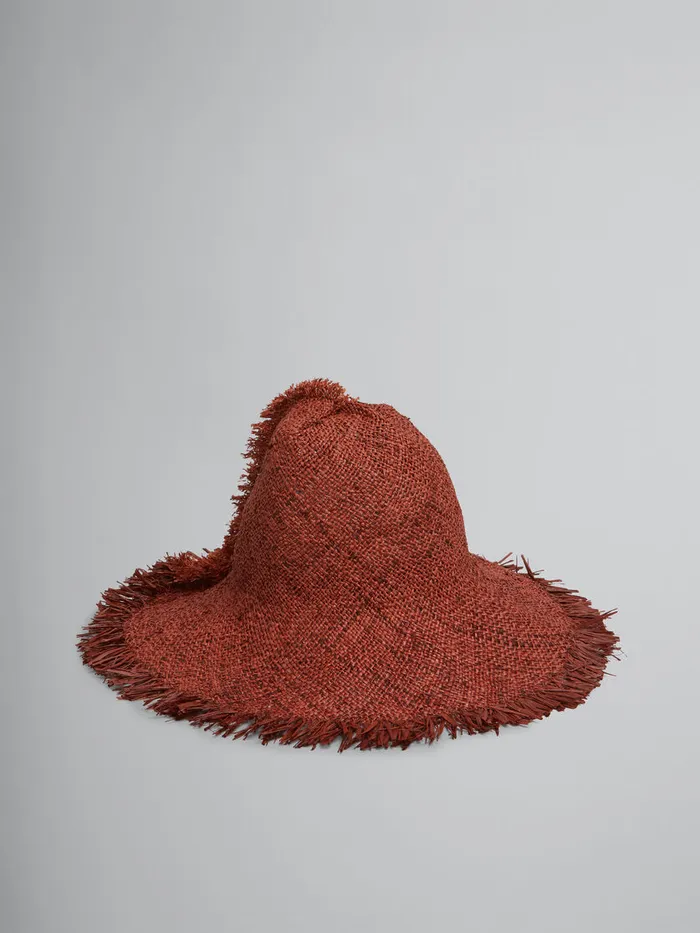 Brown Raffia Hat With Fringed Brim Women Marni Hats