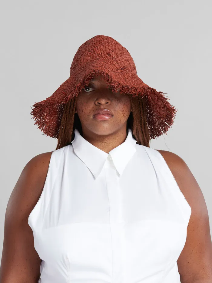 Brown Raffia Hat With Fringed Brim Women Marni Hats