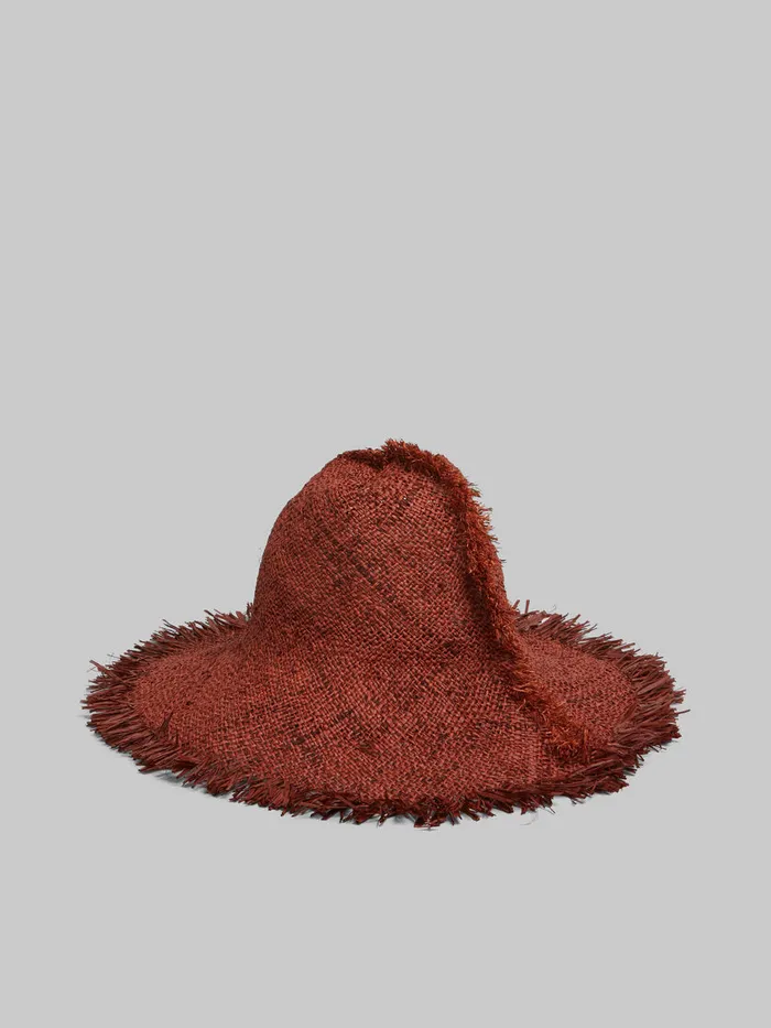 Brown Raffia Hat With Fringed Brim Women Marni Hats