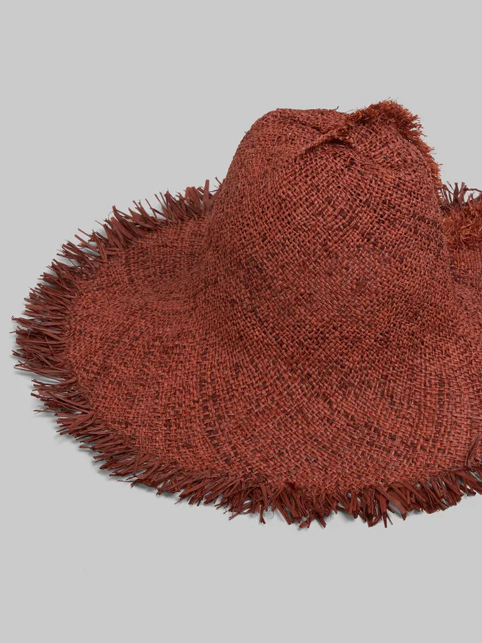 Brown Raffia Hat With Fringed Brim Women Marni Hats