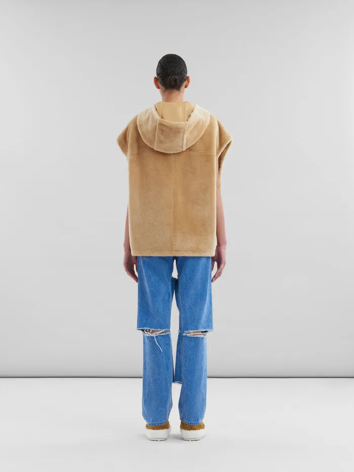 Brown Shaved Shearling Hooded Gilet Women Marni Coats and Jackets