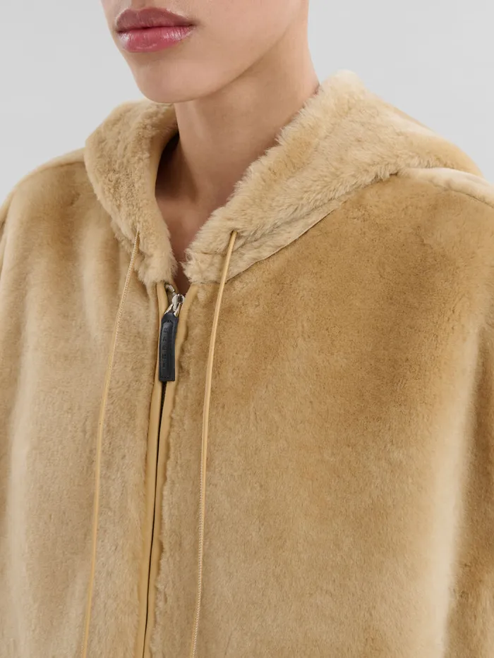 Brown Shaved Shearling Hooded Gilet Women Marni Coats and Jackets