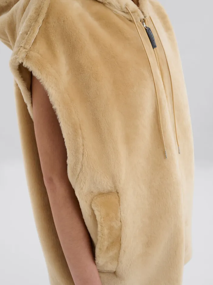 Brown Shaved Shearling Hooded Gilet Women Marni Coats and Jackets