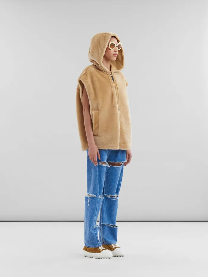 Brown Shaved Shearling Hooded Gilet Women Marni Coats and Jackets