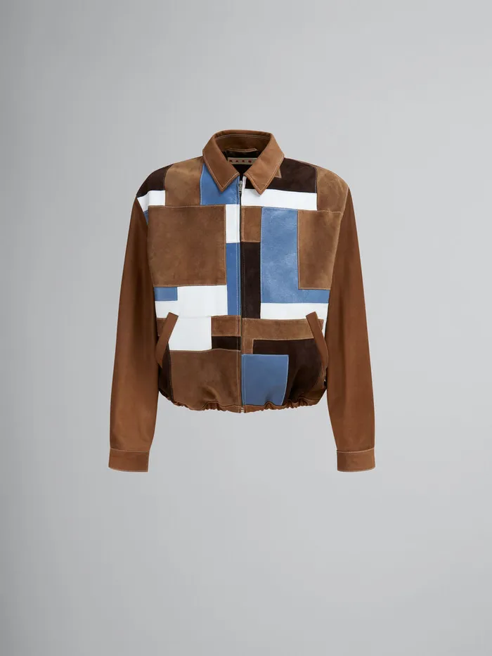 Brown Suede And Leather Patchwork Jacket Men Marni Coats and Jackets