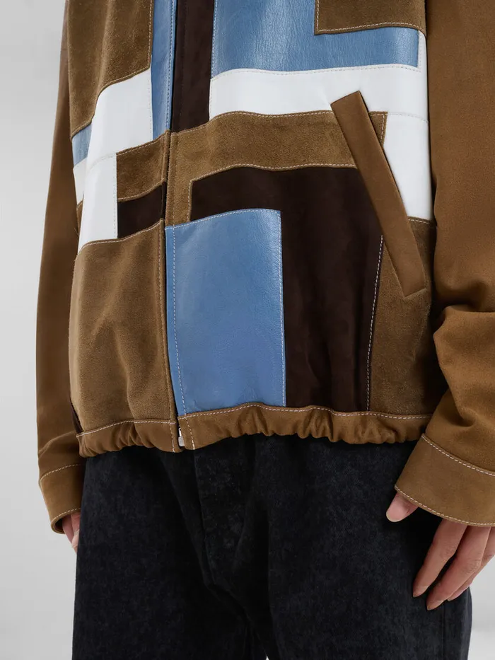 Brown Suede And Leather Patchwork Jacket Men Marni Coats and Jackets