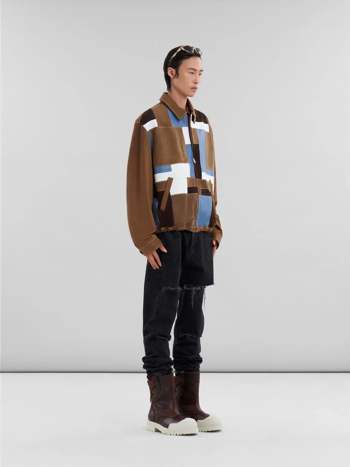 Brown Suede And Leather Patchwork Jacket Men Marni Coats and Jackets
