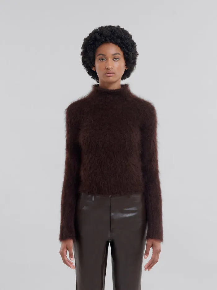 Brushed Brown Mohair Turtleneck Women Marni Knitwear