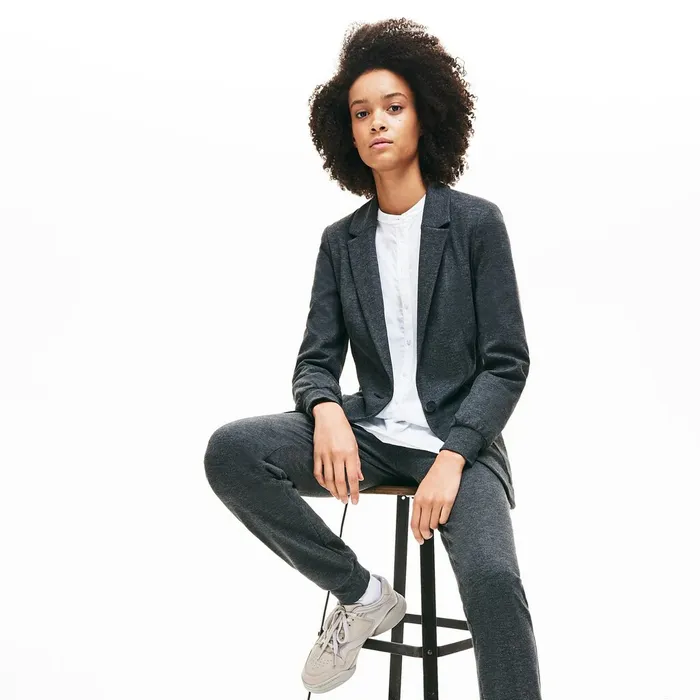 BrushedKnit Blazer Grey Chine Womens Lacoste Jackets and Coats Outlet Factory