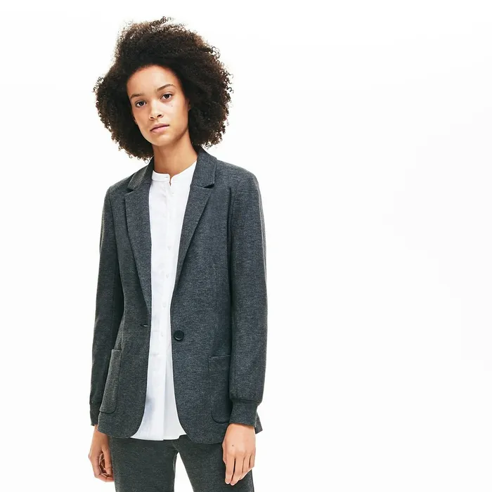 BrushedKnit Blazer Grey Chine Womens Lacoste Jackets and Coats Outlet Factory