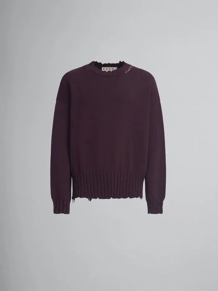 Burgundy Cotton Crewneck Sweater Men Marni Knitwear