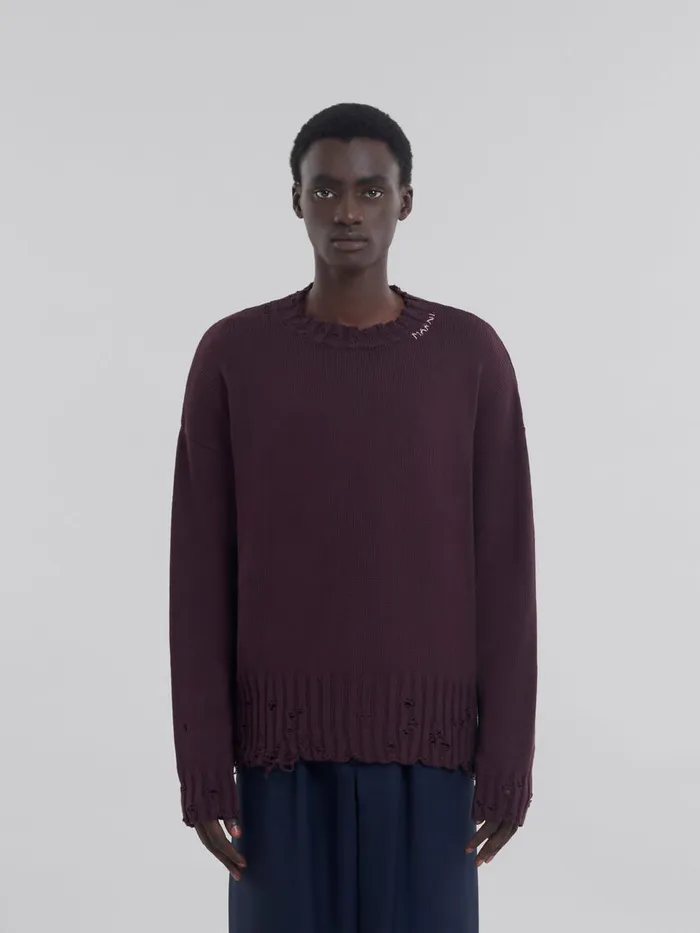 Burgundy Cotton Crewneck Sweater Men Marni Knitwear