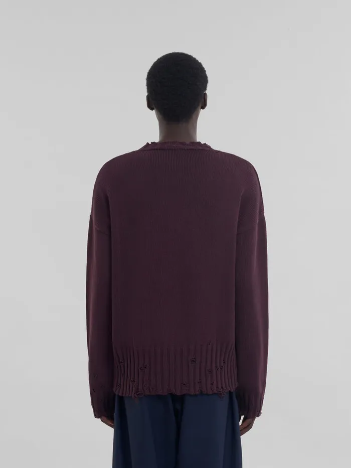 Burgundy Cotton Crewneck Sweater Men Marni Knitwear
