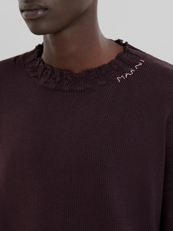 Burgundy Cotton Crewneck Sweater Men Marni Knitwear
