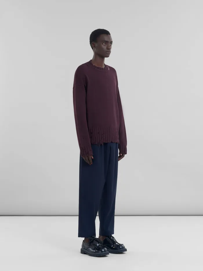 Burgundy Cotton Crewneck Sweater Men Marni Knitwear