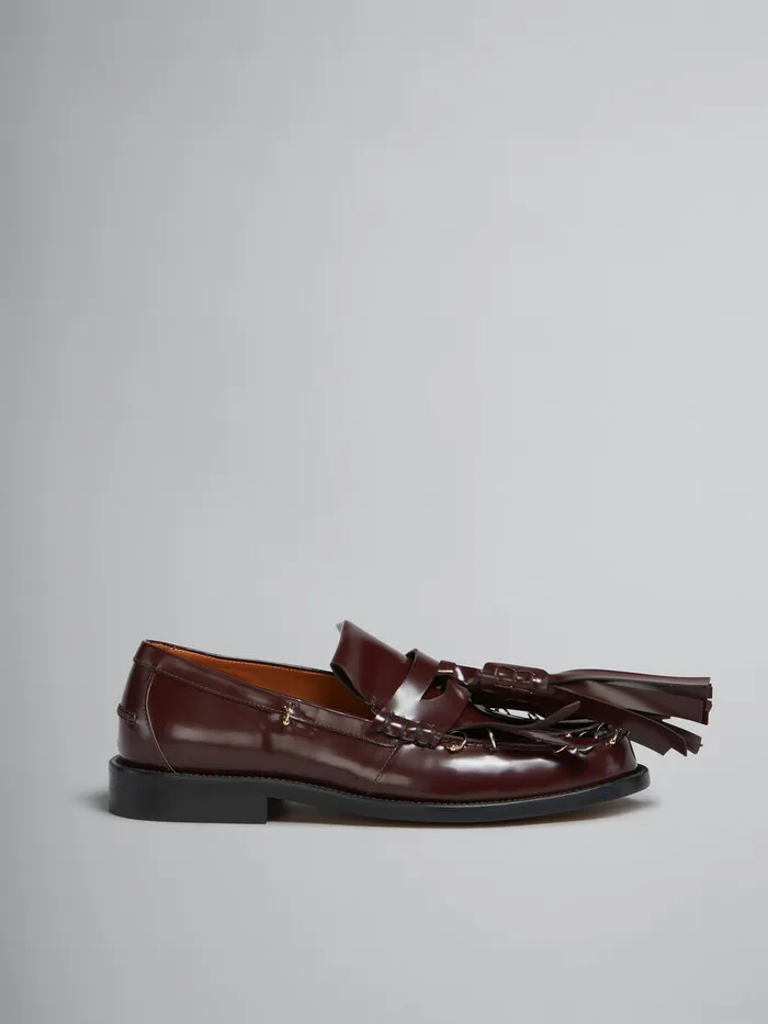 Burgundy Leather Bambi Loafer With Maxi Tassels Women Marni Flats