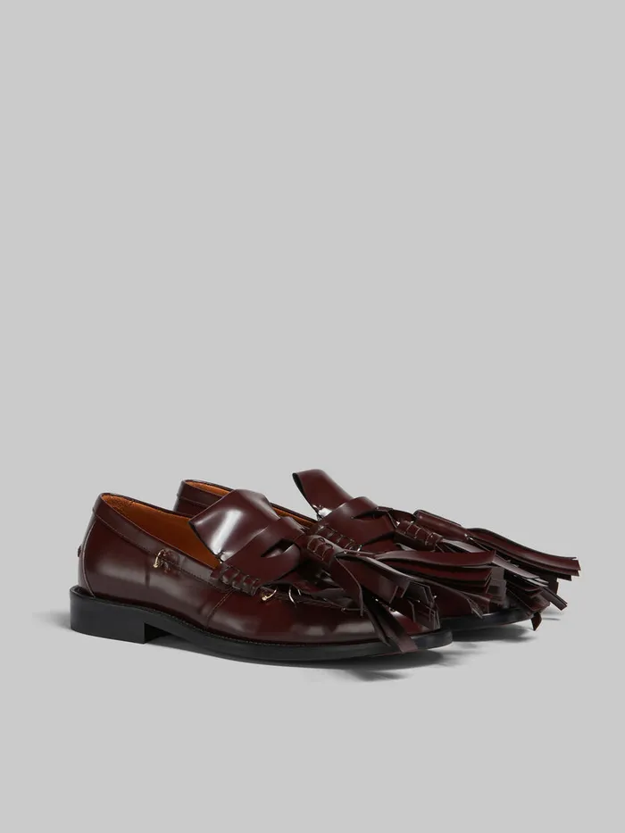 Burgundy Leather Bambi Loafer With Maxi Tassels Women Marni Flats