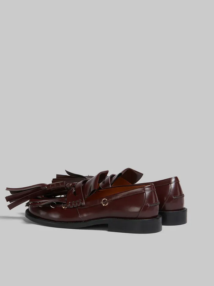 Burgundy Leather Bambi Loafer With Maxi Tassels Women Marni Flats