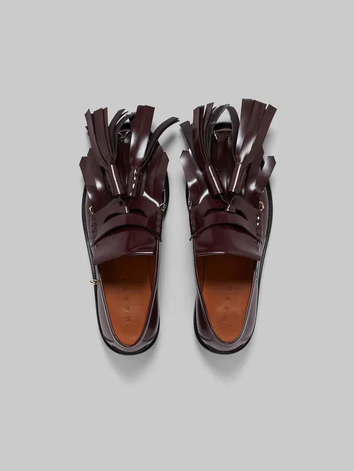 Burgundy Leather Bambi Loafer With Maxi Tassels Women Marni Flats