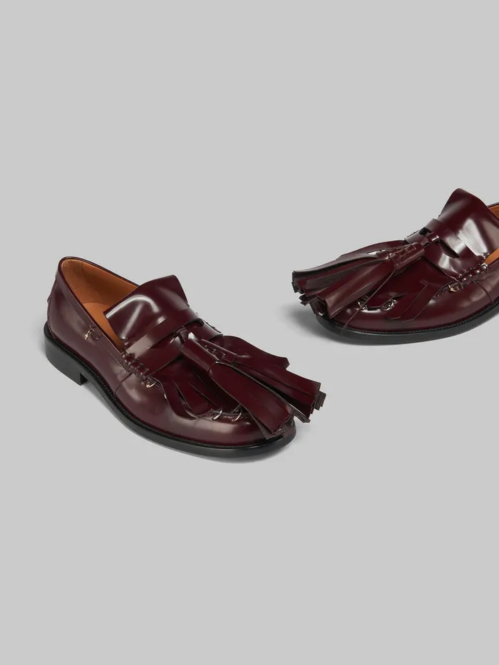 Burgundy Leather Bambi Loafer With Maxi Tassels Women Marni Flats
