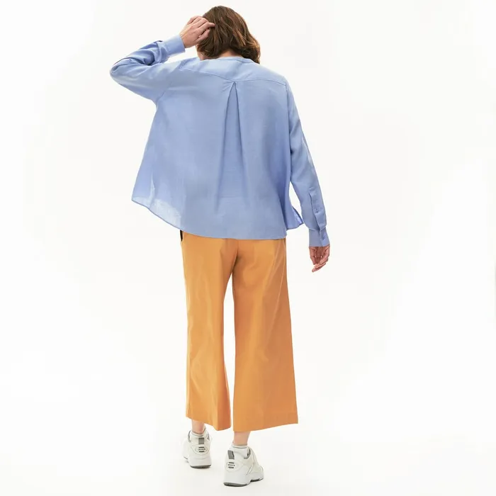 Buttoned Mao Collar Linen Blouse Purple Womens Lacoste Shirts and Tops Shop