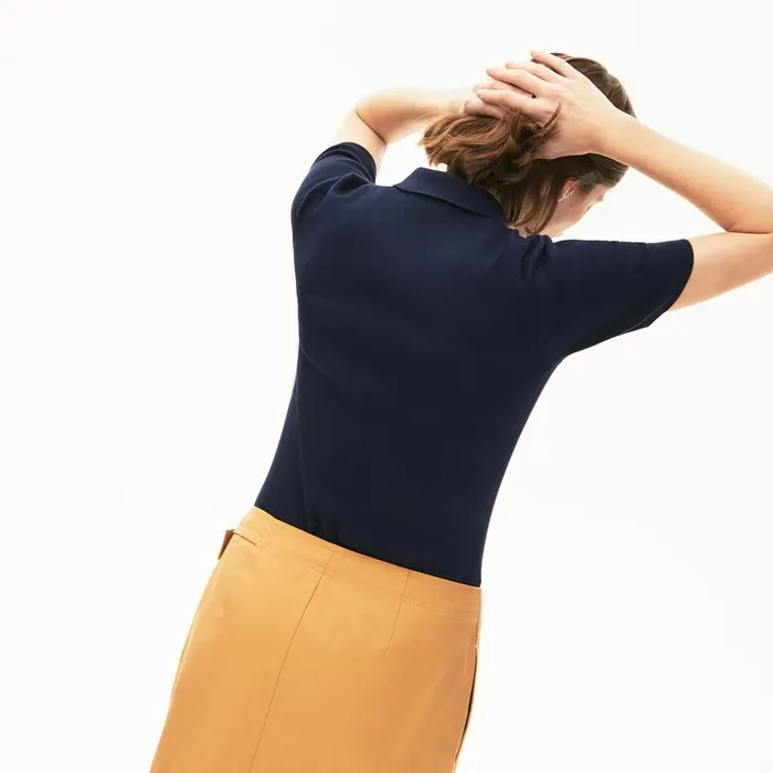 Buttoned Polo Collar Sweater Navy Blue Womens Lacoste Sweaters and Sweatshirts For Sale