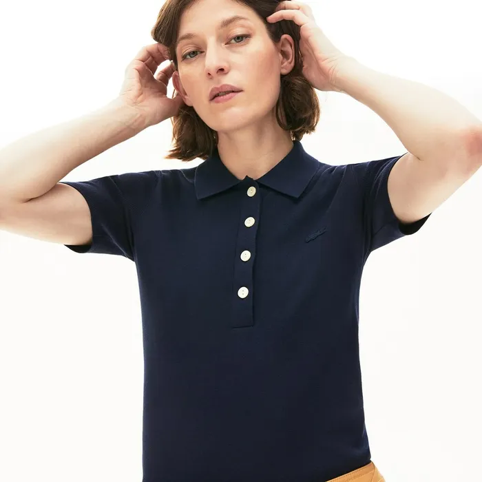 Buttoned Polo Collar Sweater Navy Blue Womens Lacoste Sweaters and Sweatshirts For Sale
