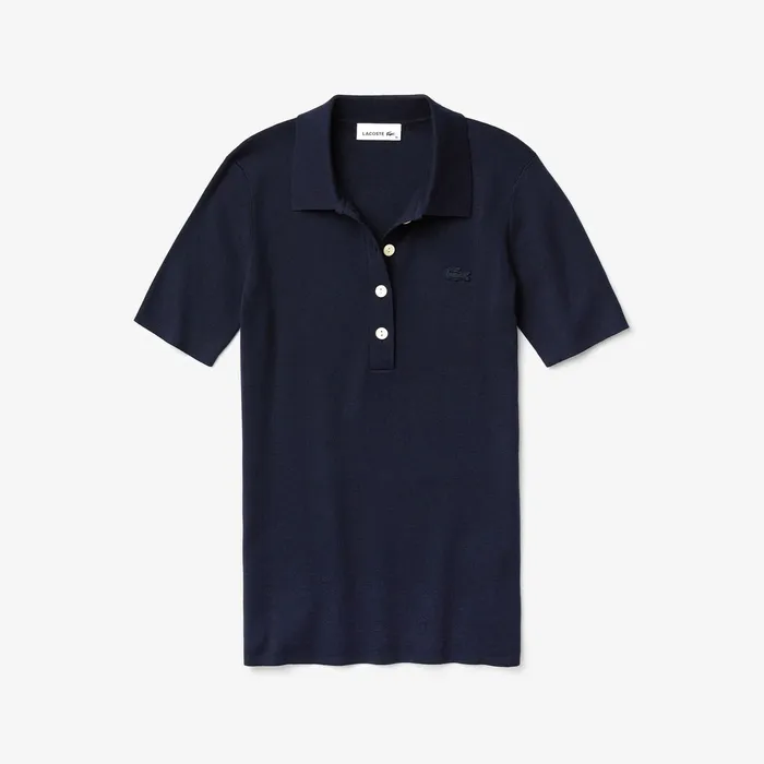 Buttoned Polo Collar Sweater Navy Blue Womens Lacoste Sweaters and Sweatshirts For Sale