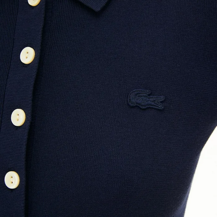 Buttoned Polo Collar Sweater Navy Blue Womens Lacoste Sweaters and Sweatshirts For Sale