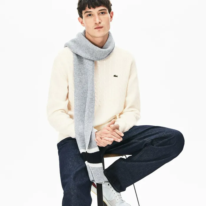CableKnit Alpaca Blend Sweater White Mens Lacoste Sweaters Casaul