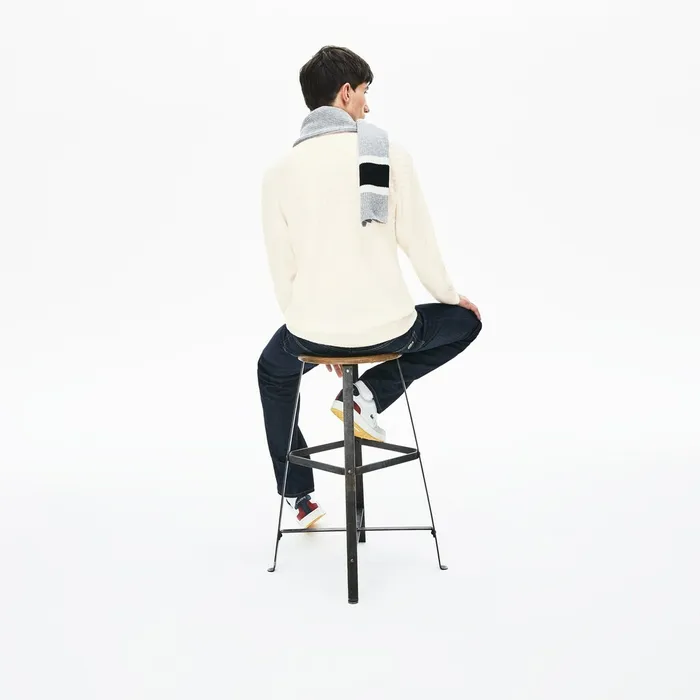 CableKnit Alpaca Blend Sweater White Mens Lacoste Sweaters Casaul