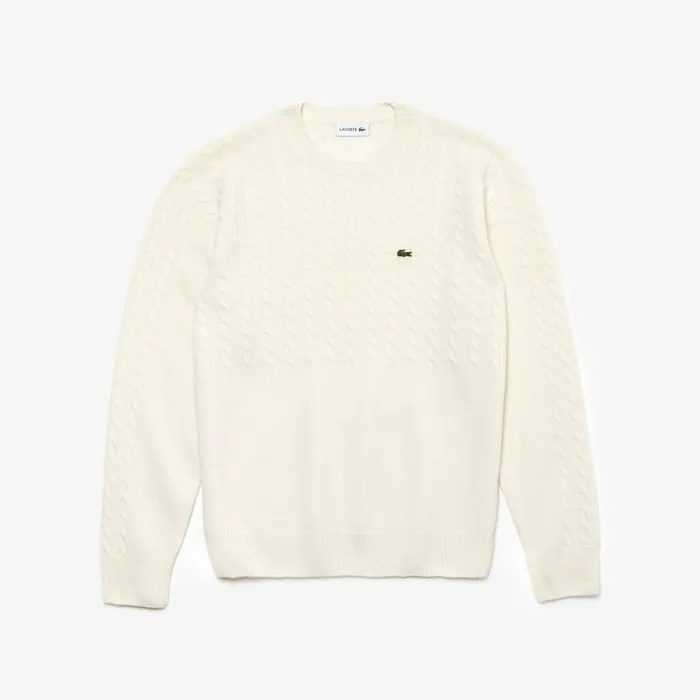 CableKnit Alpaca Blend Sweater White Mens Lacoste Sweaters Casaul