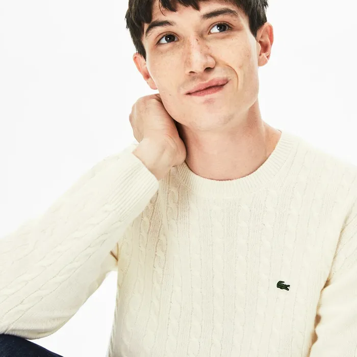 CableKnit Alpaca Blend Sweater White Mens Lacoste Sweaters Casaul
