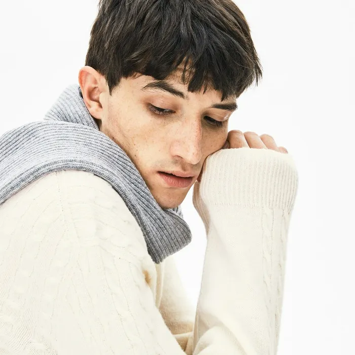 CableKnit Alpaca Blend Sweater White Mens Lacoste Sweaters Casaul