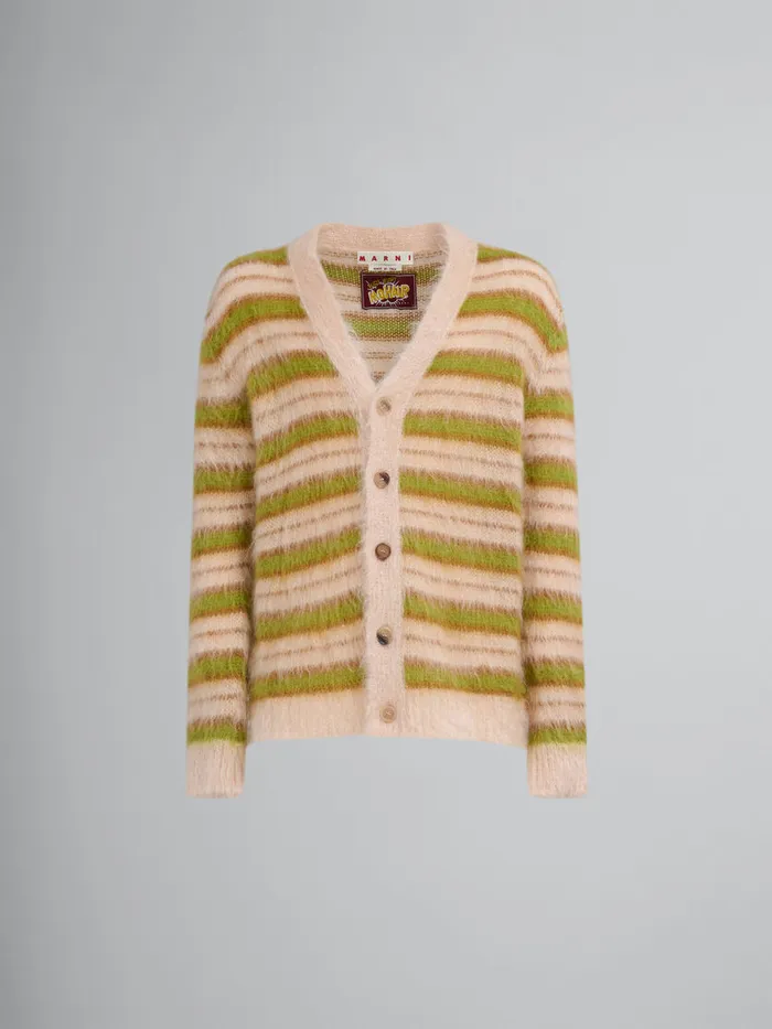 Camel Striped Mohair Cardigan Men Marni Knitwear