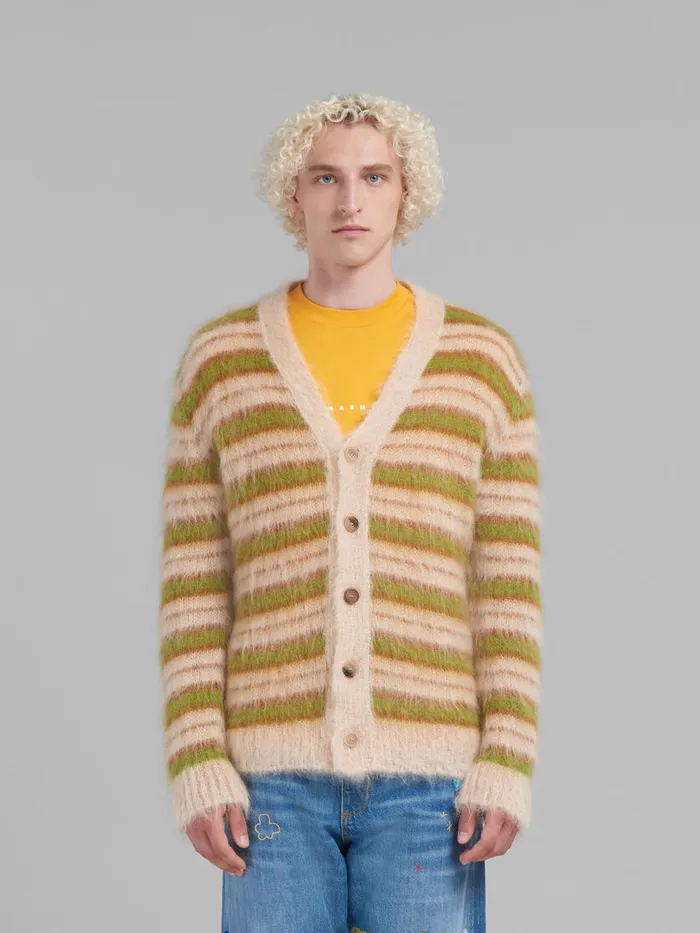 Camel Striped Mohair Cardigan Men Marni Knitwear