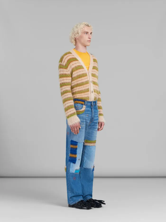 Camel Striped Mohair Cardigan Men Marni Knitwear