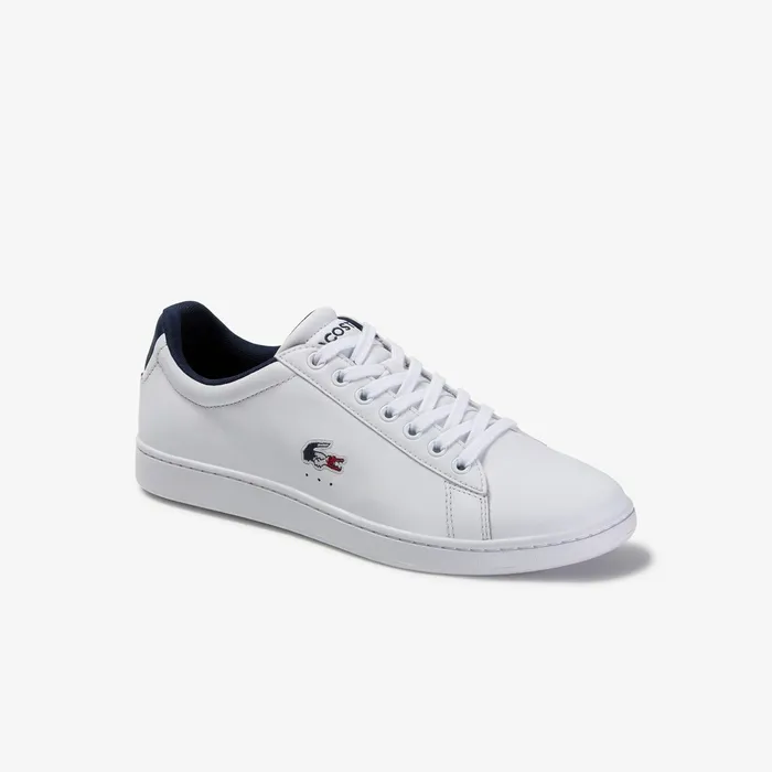 Carnaby Evo Leather and Synthetic Sneakers WhiteNavyRed Mens Lacoste Sneakers Outlet