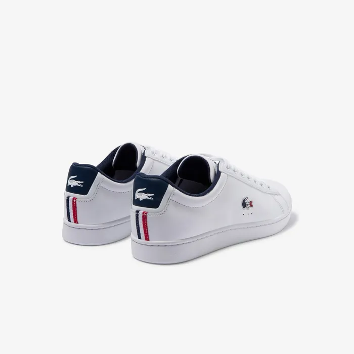 Carnaby Evo Leather and Synthetic Sneakers WhiteNavyRed Mens Lacoste Sneakers Outlet