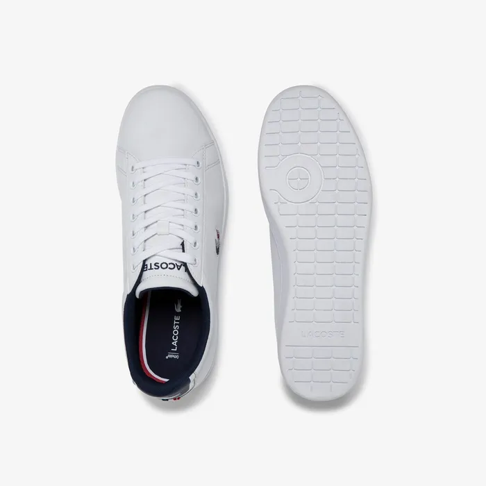Carnaby Evo Leather and Synthetic Sneakers WhiteNavyRed Mens Lacoste Sneakers Outlet