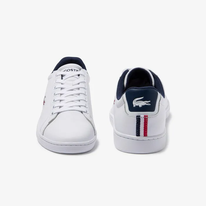 Carnaby Evo Leather and Synthetic Sneakers WhiteNavyRed Mens Lacoste Sneakers Outlet