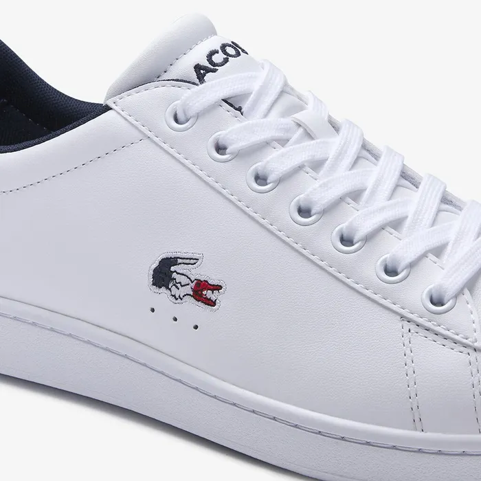 Carnaby Evo Leather and Synthetic Sneakers WhiteNavyRed Mens Lacoste Sneakers Outlet