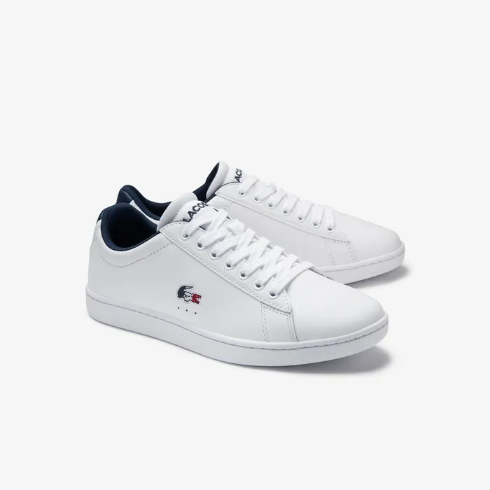 Carnaby Evo Tricolore Leather and Synthetic Sneakers WhiteNavyRed Womens Lacoste Sneakers Online Outlet Store