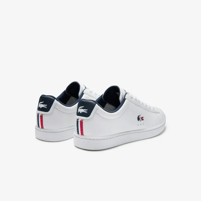Carnaby Evo Tricolore Leather and Synthetic Sneakers WhiteNavyRed Womens Lacoste Sneakers Online Outlet Store