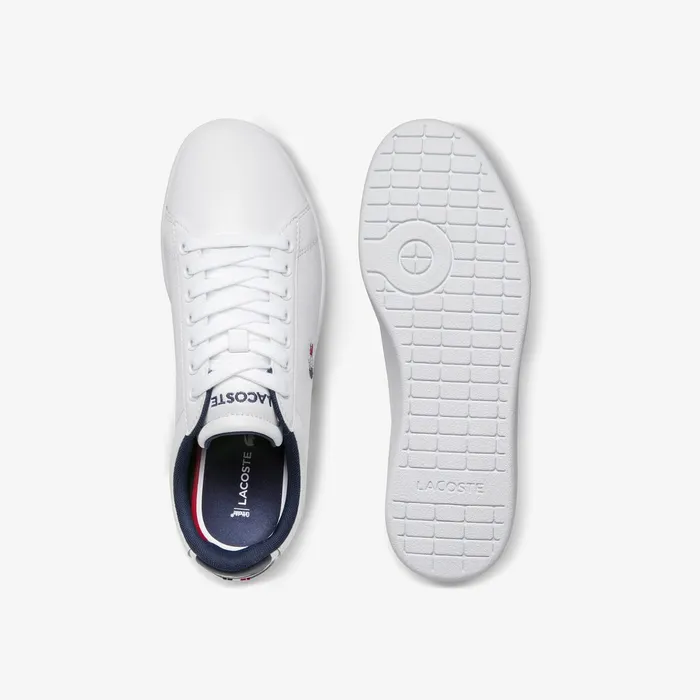 Carnaby Evo Tricolore Leather and Synthetic Sneakers WhiteNavyRed Womens Lacoste Sneakers Online Outlet Store