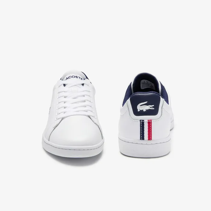 Carnaby Evo Tricolore Leather and Synthetic Sneakers WhiteNavyRed Womens Lacoste Sneakers Online Outlet Store